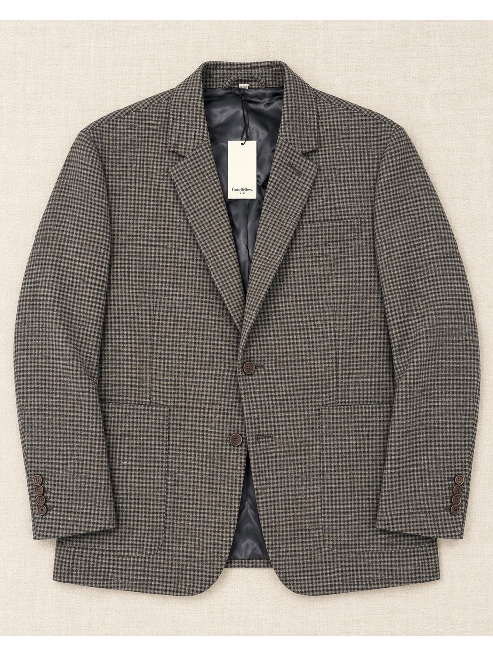 Goodfellow Wool Blend Houndstooth Brown and Navy Lined Blazer Mens Sz 52R